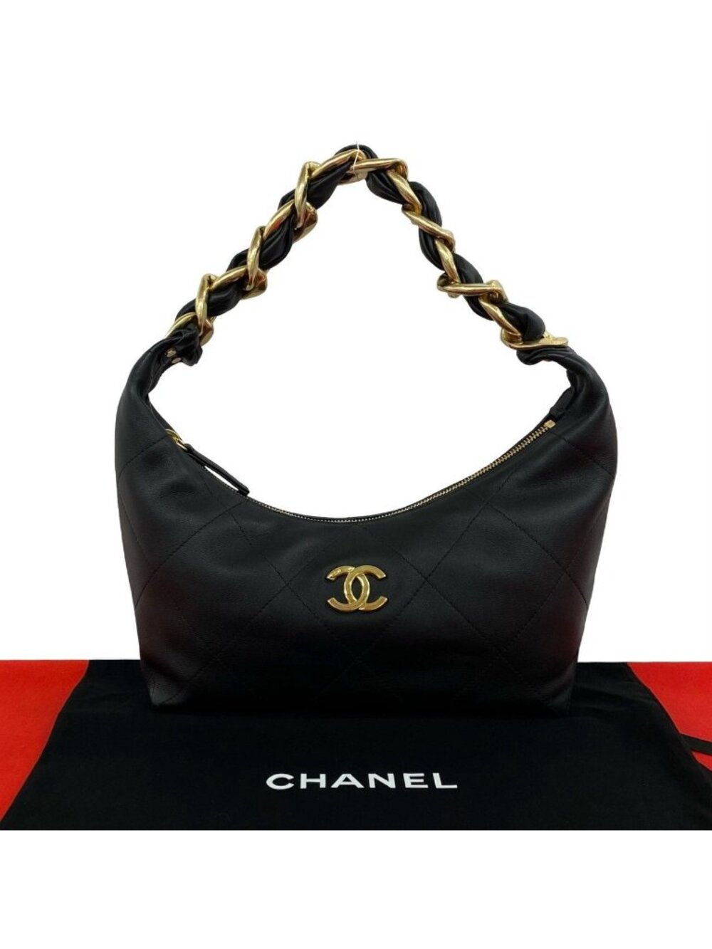 Chanel Hobo CC Logo Leather Shoulder Bag Black